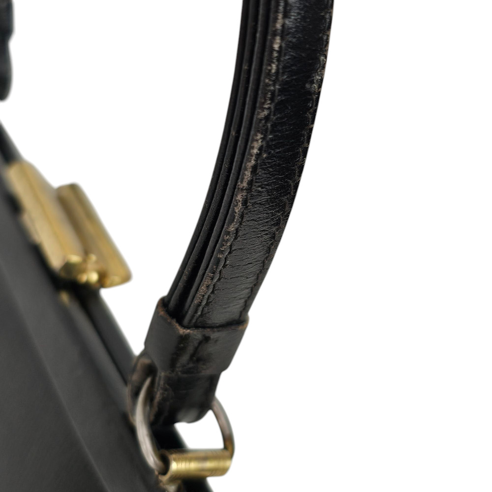 VNT 1970s black leather handbag purse snap lock frame fair condition - Picture 5 of 14